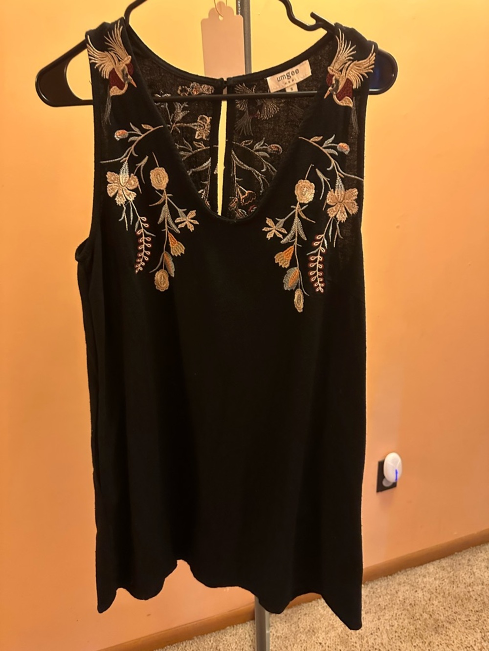 Umgee BlackTop with Embroidered Crane and Floral Motif